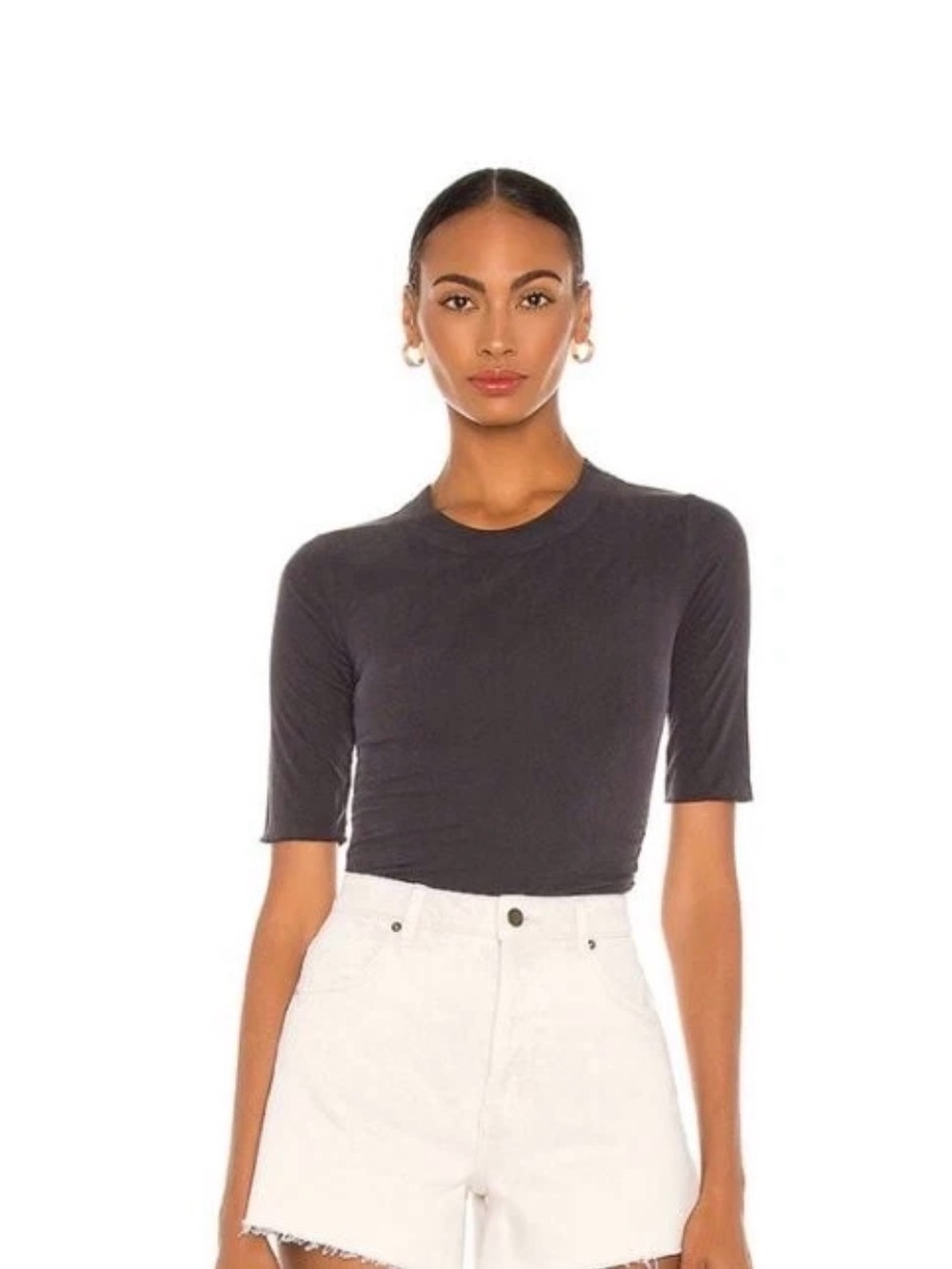 Free People Black Short-Sleeve Crewneck Tee